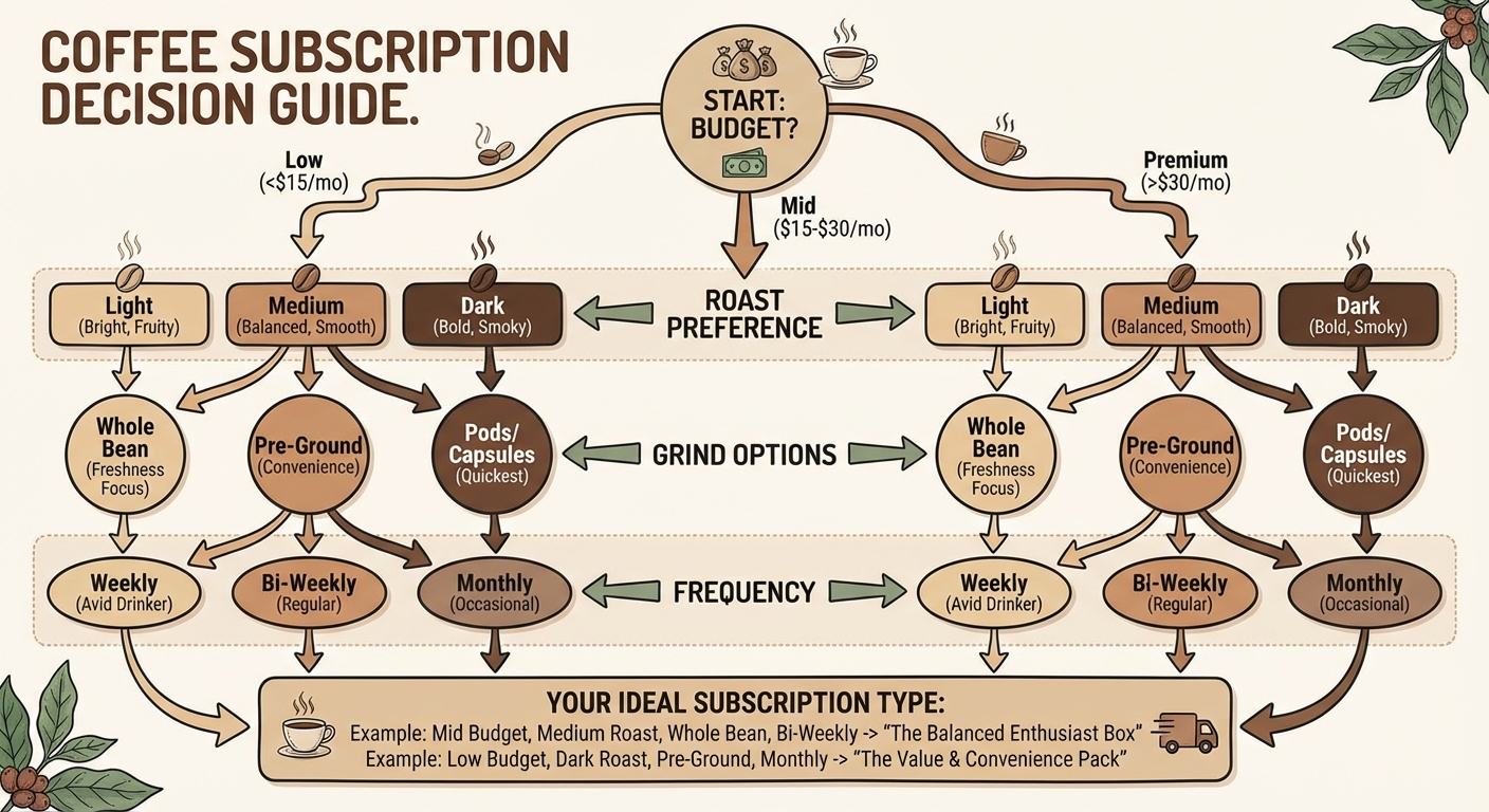 Decision flowchart for choosing a coffee subscription type