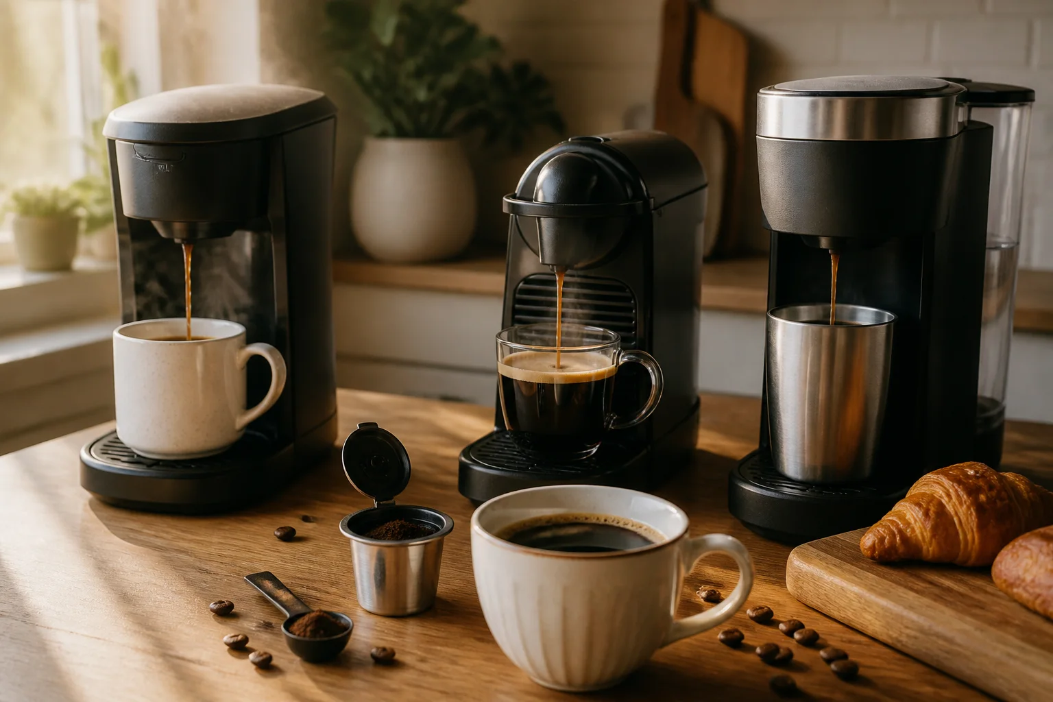 Single-serve coffee makers and reusable pod compared at home