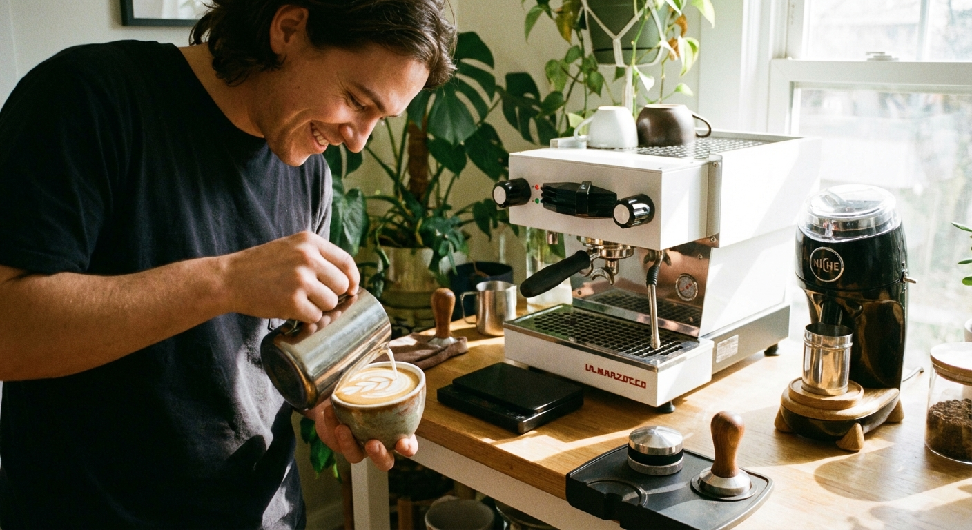 Home barista making espresso
