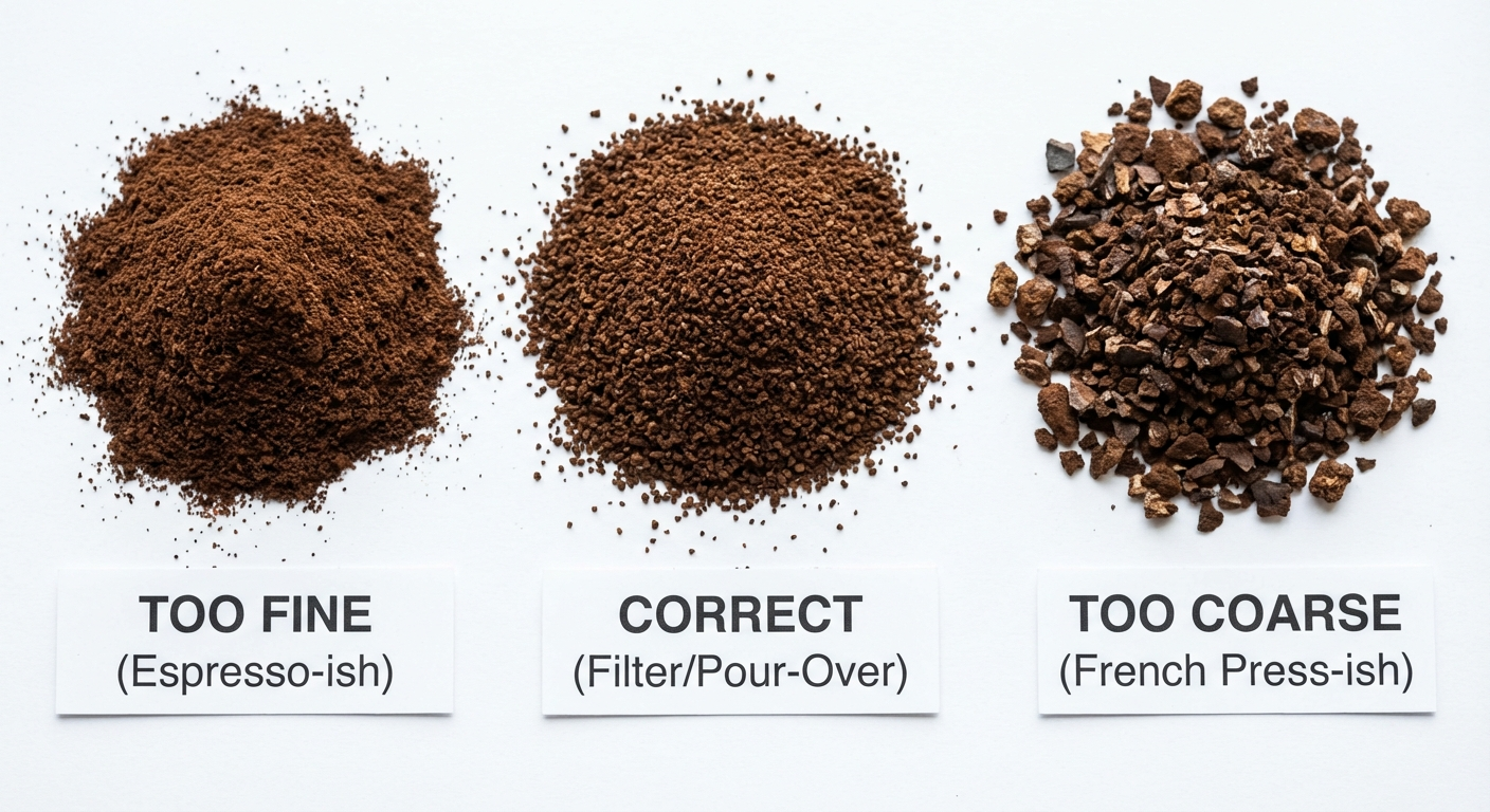 Flat lay of espresso dialing-in tools on a wooden countertop: digital scale, WDT tool, dosing cup, tamper, shot glass, timer, and a bag of whole bean coffee